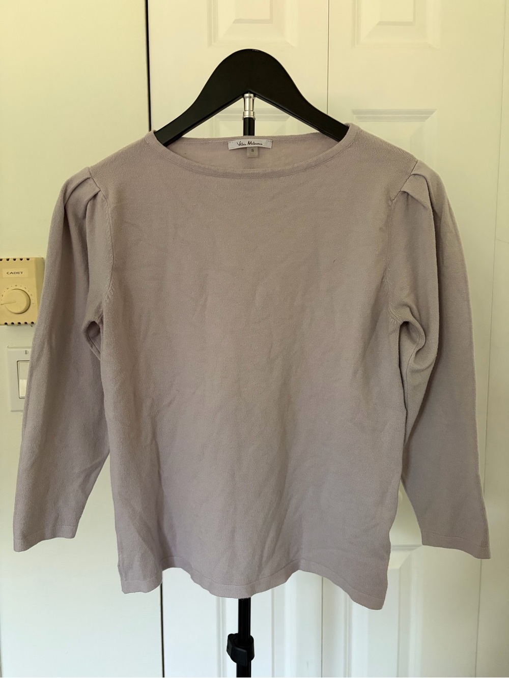 Milano Lavender Crewneck Long-Sleeve Top with Subtle Puff Shoulders